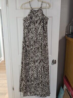 Lilly Pulitzer Angel Brown and White Zebra-Print Maxi Dress M